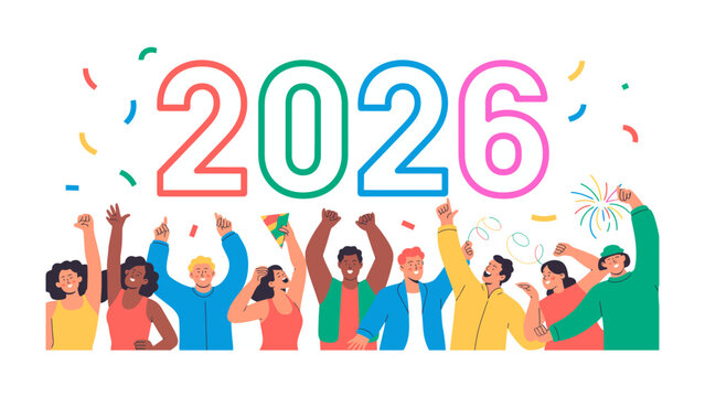 Embracing the future in 2026: A group of diverse individuals ecstatically celebrates a vibrant and promising future, filled with joy and hope.