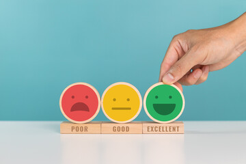 Excellent, positive feedback, service rating and satisfaction. A man put down wooden cube with...