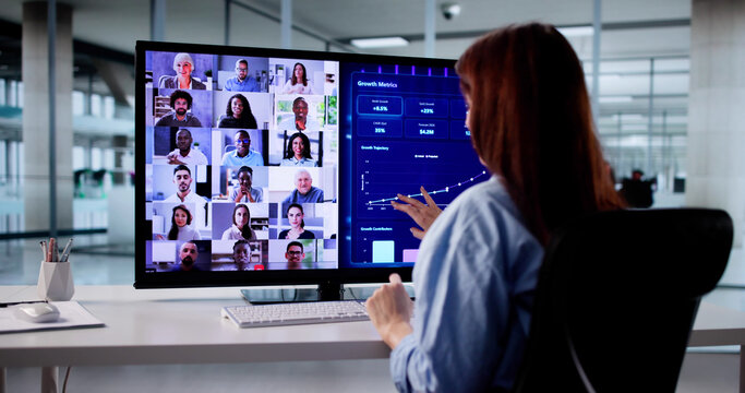 Young Woman Attending Virtual Business Meeting - Powered by Adobe