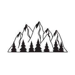 Mountain Landscape Line Illustration Pine Forest Nature Icon