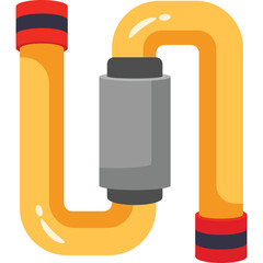 Orange Industrial Pipe System With Gray Central Component And Red Accents On Transparent Background