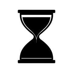 Icon illustration of a vintage hourglass with black fill isolated on white