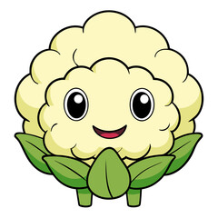Happy cartoon cauliflower vegetable character with smiling face.