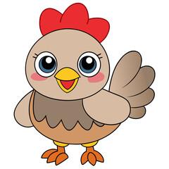 Sweet happy cartoon chicken chick character illustration on white