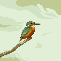 Colorful kingfisher bird perching on a branch in nature style
