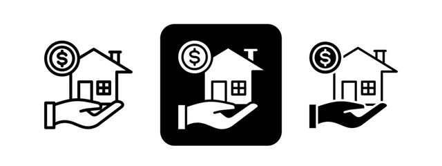 Mortgage Solid color and black line drawing vector illustration set