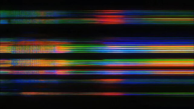 Abstract digital glitch art with vibrant horizontal lines and distorted signal noise effect - Powered by Adobe