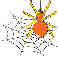 Orange Spider with Yellow Legs on a White Web Against a Transparent Background