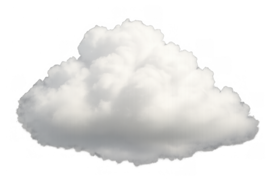 White cumulus cloud floating isolated on transparent background, symbolizing weather, nature, freedom and growth