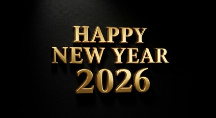 Elegant golden happy new year 2026 text on dark textured background
