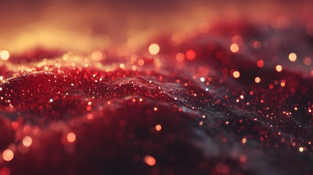 Close up of shimmering red and orange particles flowing over a textured surface - Powered by Adobe