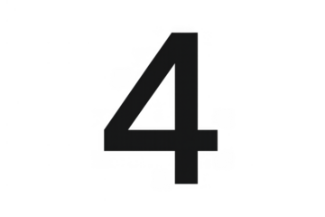 Black numeral four digit with transparency, representing count, quantity, mathematics, isolated symbol for design