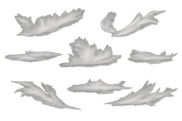 Realistic smoke, fog, or mist collection isolated on transparent background, adding a weather effect to compositions