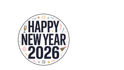 Happy New Year 2026: A Festive Celebration in a Circular Emblem with Party Elements, Symbolizing the Arrival of a Fresh Chapter