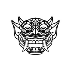 Obraz premium Balinese Mask Illustration Detailed Line Art of Traditional Culture