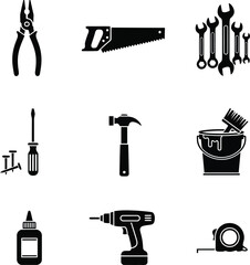 Collection of various hand tools and power tools icons