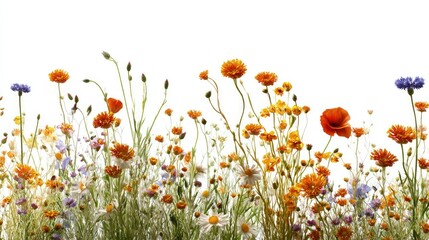 Colorful Wildflower Meadow Against White Background