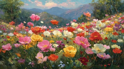 Colorful Wildflowers Field Mountain View