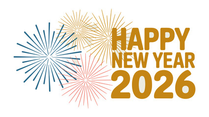 New Year's Eve Celebration: Festive fireworks light up the sky, complemented by golden lettering, symbolizing the arrival of a New Year, with hopes and excitement for the future.
