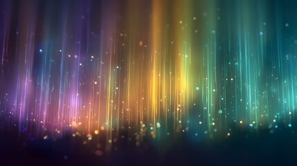 Vibrant vertical light beams illuminate a field of sparkling particles against a dark backdrop