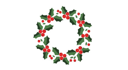 A festive illustration of a traditional Christmas holly wreath with green leaves and bright red berries, symbolizing holiday cheer and winter celebrations.