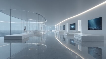 Modern White Architectural Interior Design With Glass And Light