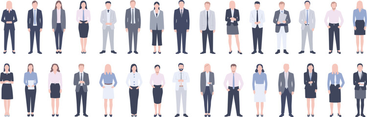 Business team, corporate, silhouette, professional, group, people, black, white, vector, illustration, formal, attire, office, workforce, diversity, standing, suits, dress, design, icon