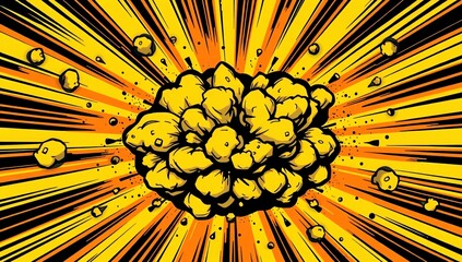 Vibrant Comic Book Explosion Background Dynamic Pop Art Boom with Smoke and Yellow Speed Lines