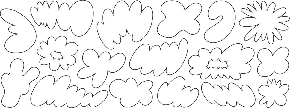 Abstract cloud-like shape set for design. Hand-drawn outline blobs for creative projects. Minimal doodle elements for versatile use.