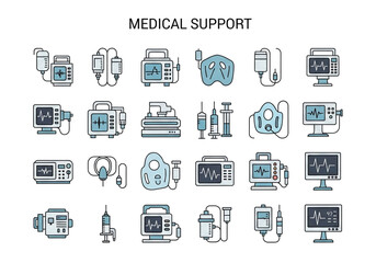 Palliative Care Medical Support Equipment Flat Vector Icons