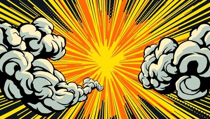 Vibrant Comic Book Explosion Background Dynamic Pop Art Boom with Smoke and Yellow Speed Lines