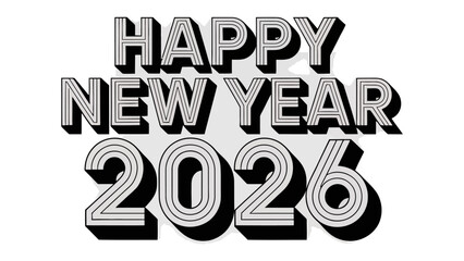 Happy New Year 2026 Typography: A clean, modern typography design announces the arrival of the year 2026, offering a crisp, bold, and contemporary style for celebrations and greetings.