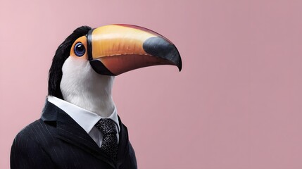 Obraz premium Professional avian character wearing formal business attire stands against a muted background