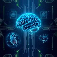 Blue Brain With Circuitry Overlay Advanced Neural Network Visualization For Tech And Medicine