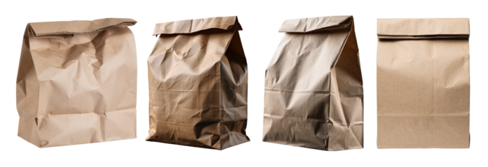PNG Assorted Brown paper lunch bag, element set on transparent background