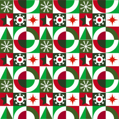 Seamless endless pattern of colorful bright squares, tiles, grids. Abstraction, cubism,modernism,geometry, stylization. Christmas tree, star,snowflake