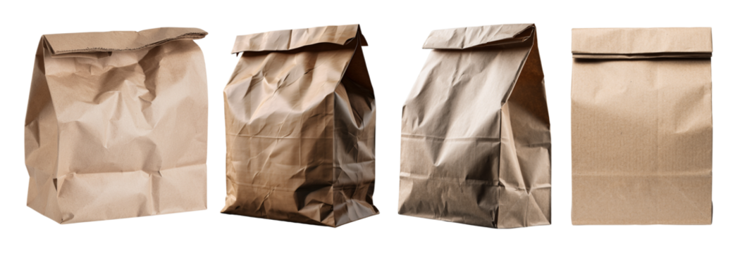 PNG Assorted Brown paper lunch bag, element set on transparent background