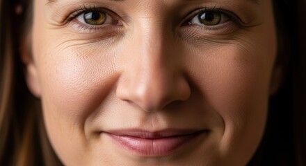 Fototapeta premium Close-up portrait of a smiling woman with clear skin and bright eyes