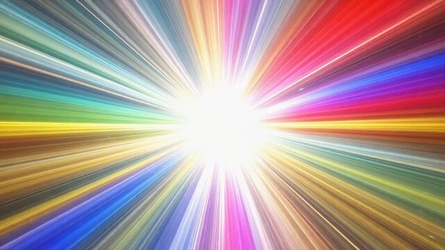 虹色の光が中央で強く輝く幻想的な壁紙背景パーティクル