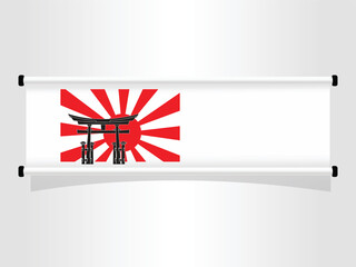 Japanese Torii Gate Vector on Rising Sun Flag Design, Red and White Colors