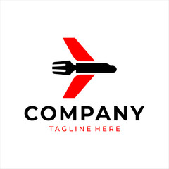A logo combining a fork and an airplane. This logo is suitable for a food business.