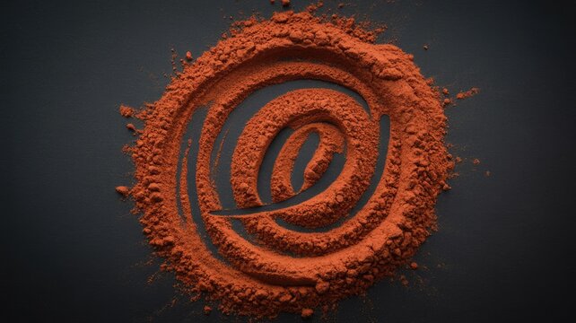 Iconic "@" symbol artfully crafted from reddish-brown spice powder on a dark background, merging digital communication with a rustic, organic texture. - Powered by Adobe