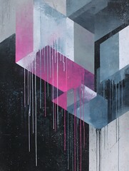 Abstract Geometric Art with Pink Blue Gray Drips Modern Style