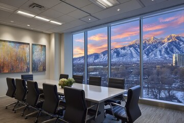 Modern Conference Room With City And Mountain View