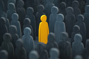 Obraz premium A single person stands out from the crowd, representing individuality and uniqueness. conceptual image depicts a person in a crowd, highlighting themes of leadership and standing apart.