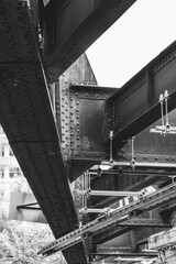 Fototapeta premium High contrast black and white under the bridge in Downtown Toronto