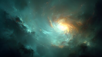 Obraz premium Brilliant celestial formation glows with intense light amidst dark cosmic clouds