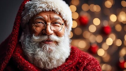 A man with a white beard wearing a santa claus hat and glasses - Powered by Adobe