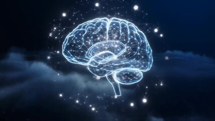 Futuristic Holographic Brain Network Activation 3D VFX Loop - Powered by Adobe