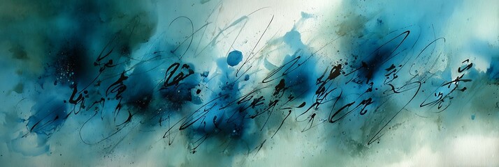 Abstract Blue Watercolor Background with Artistic Calligraphy for Creative Design